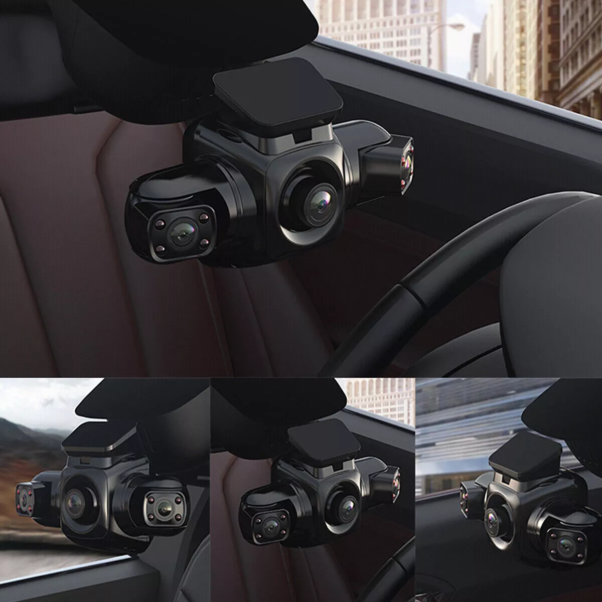 360° Panoramic Car Dash Cam 1080P 4 Channel Driving Recorder Front+Rear Cameras