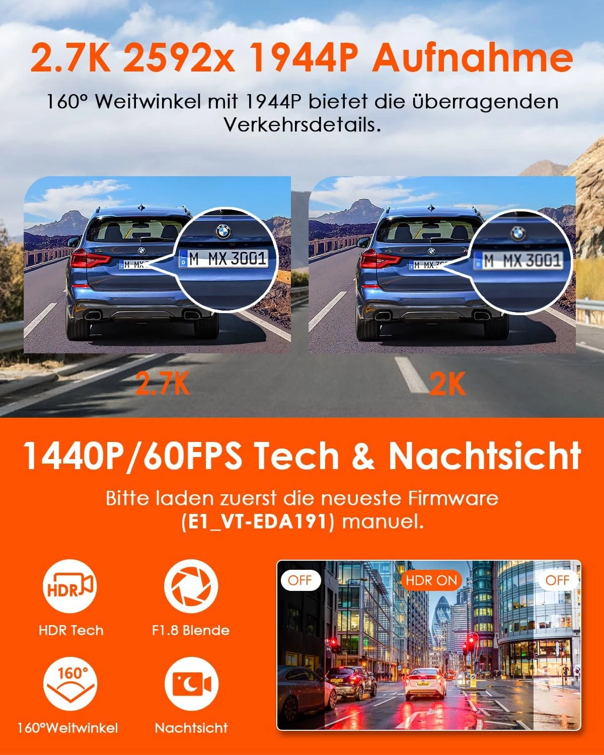 Dash Cam Mini Car Wifi GPS 2.5K 1440P 60FPS Dash Cam Remote Control Voice Control