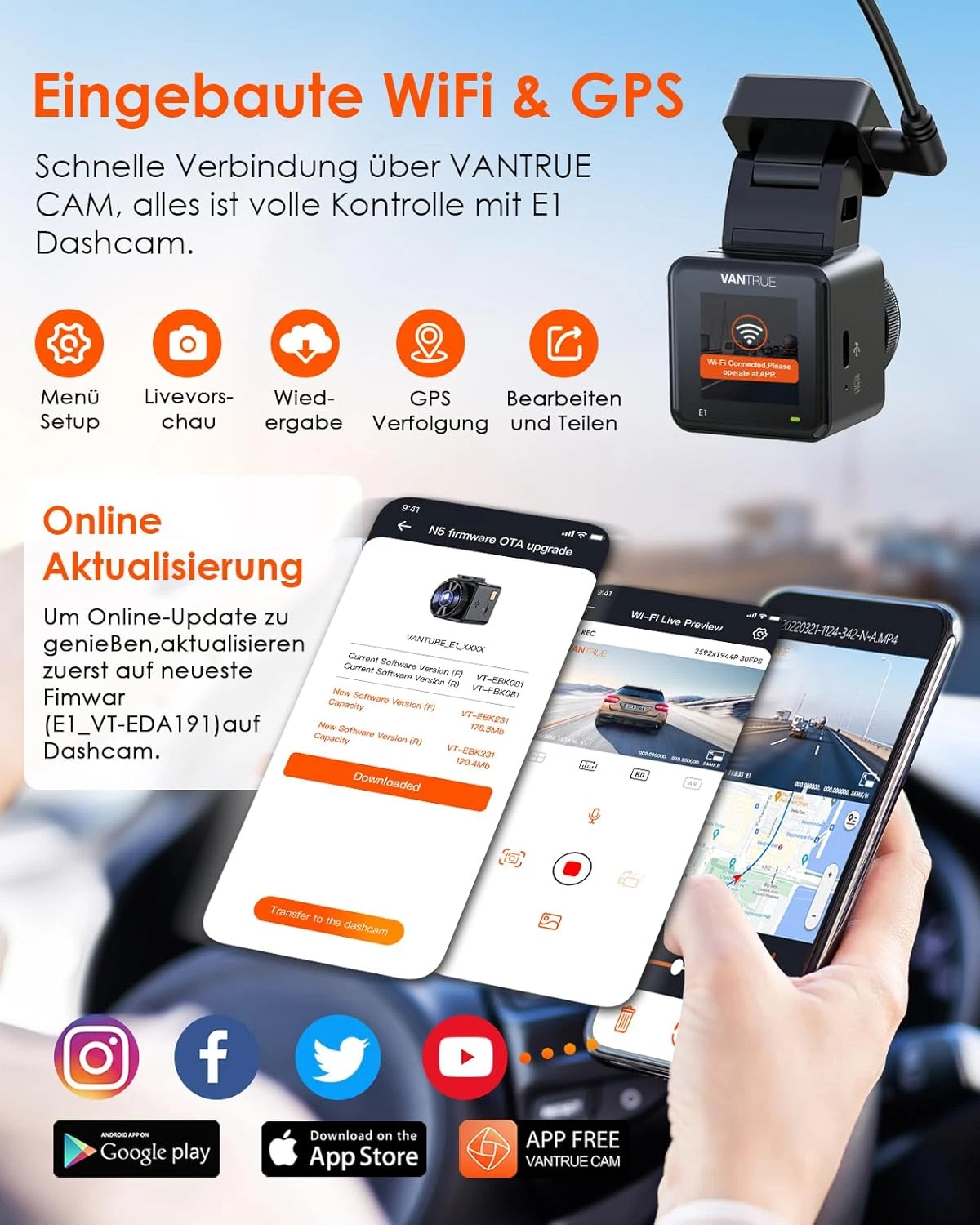 Dash Cam Mini Car Wifi GPS 2.5K 1440P 60FPS Dash Cam Remote Control Voice Control