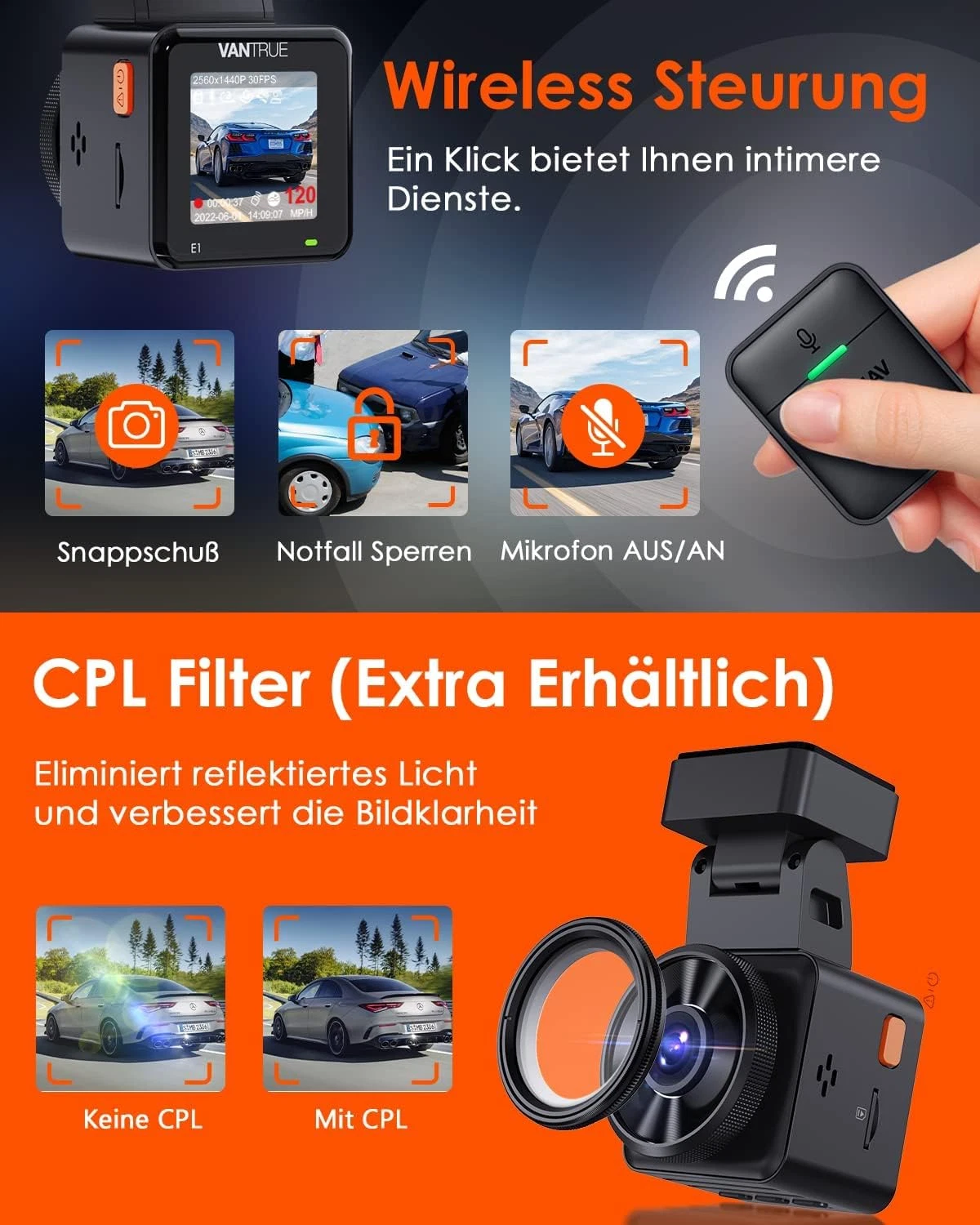 Dash Cam Mini Car Wifi GPS 2.5K 1440P 60FPS Dash Cam Remote Control Voice Control