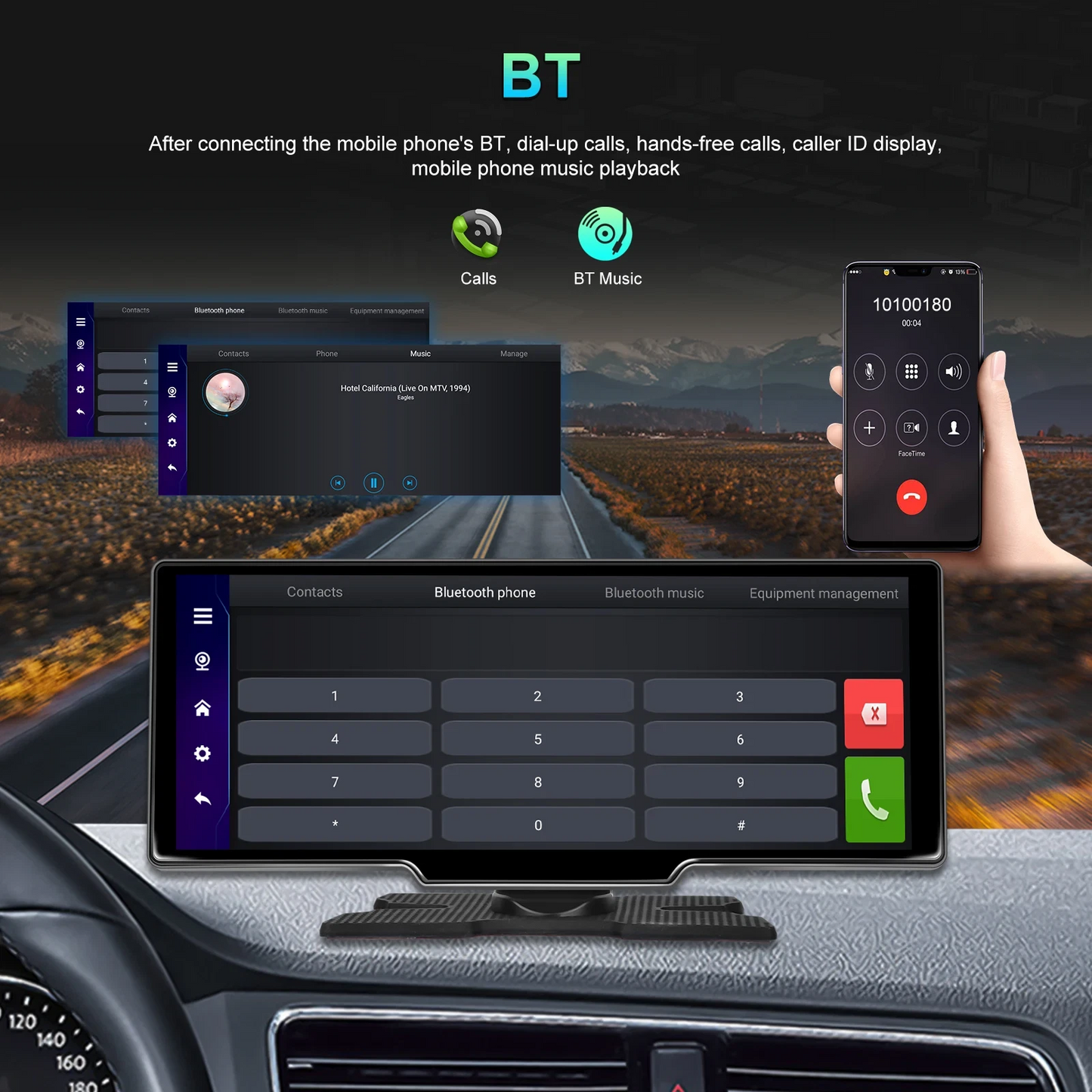 1080P Backup Cameras 10.36" Monitor DVR Carplay Android Auto BSD Reverse System
