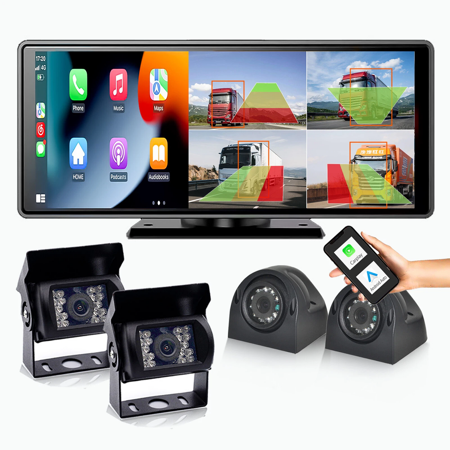 1080P Backup Cameras 10.36" Monitor DVR Carplay Android Auto BSD Reverse System