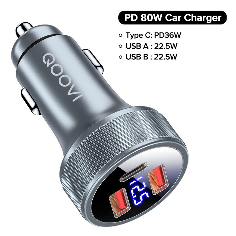 80W Car Charger PD USB Type C Dual Port USB Phone Charger