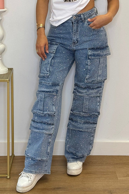 High Waisted Diamanté Rhinestone Jeans