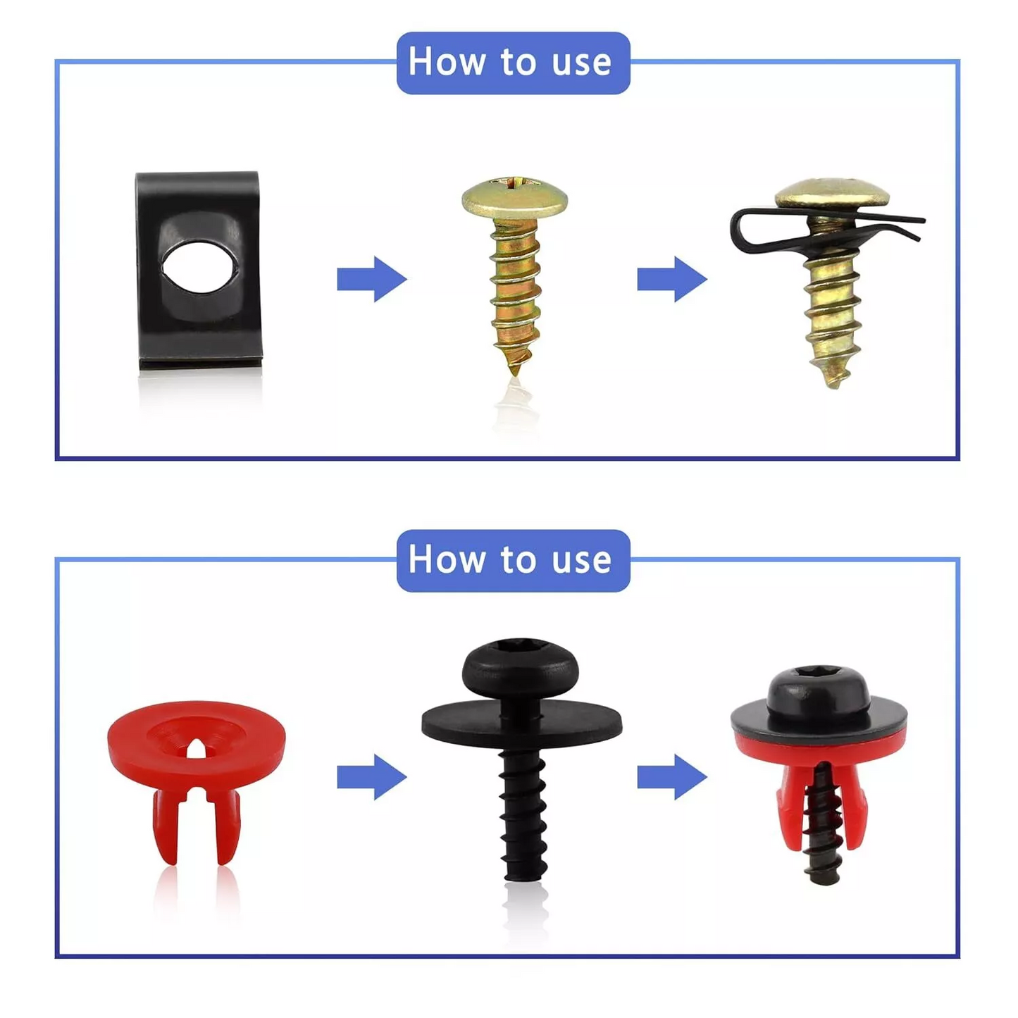 1000PCS Car Push Retainer Bumper Clip U Clip Screw Kit Panel Clips Metal Screw