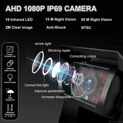 1080P Backup Cameras 10.36" Monitor DVR Carplay Android Auto BSD Reverse System