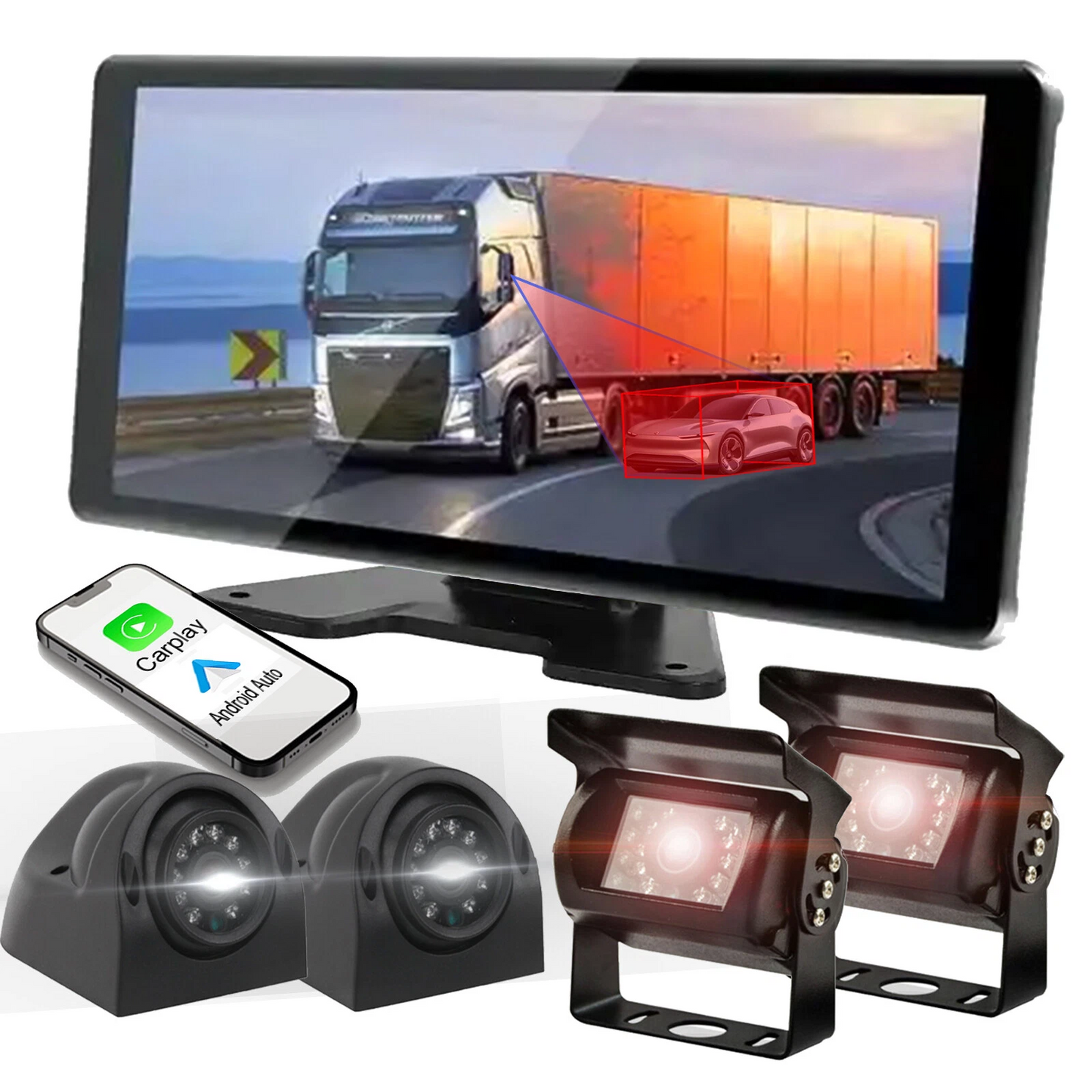 1080P Backup Cameras 10.36" Monitor DVR Carplay Android Auto BSD Reverse System