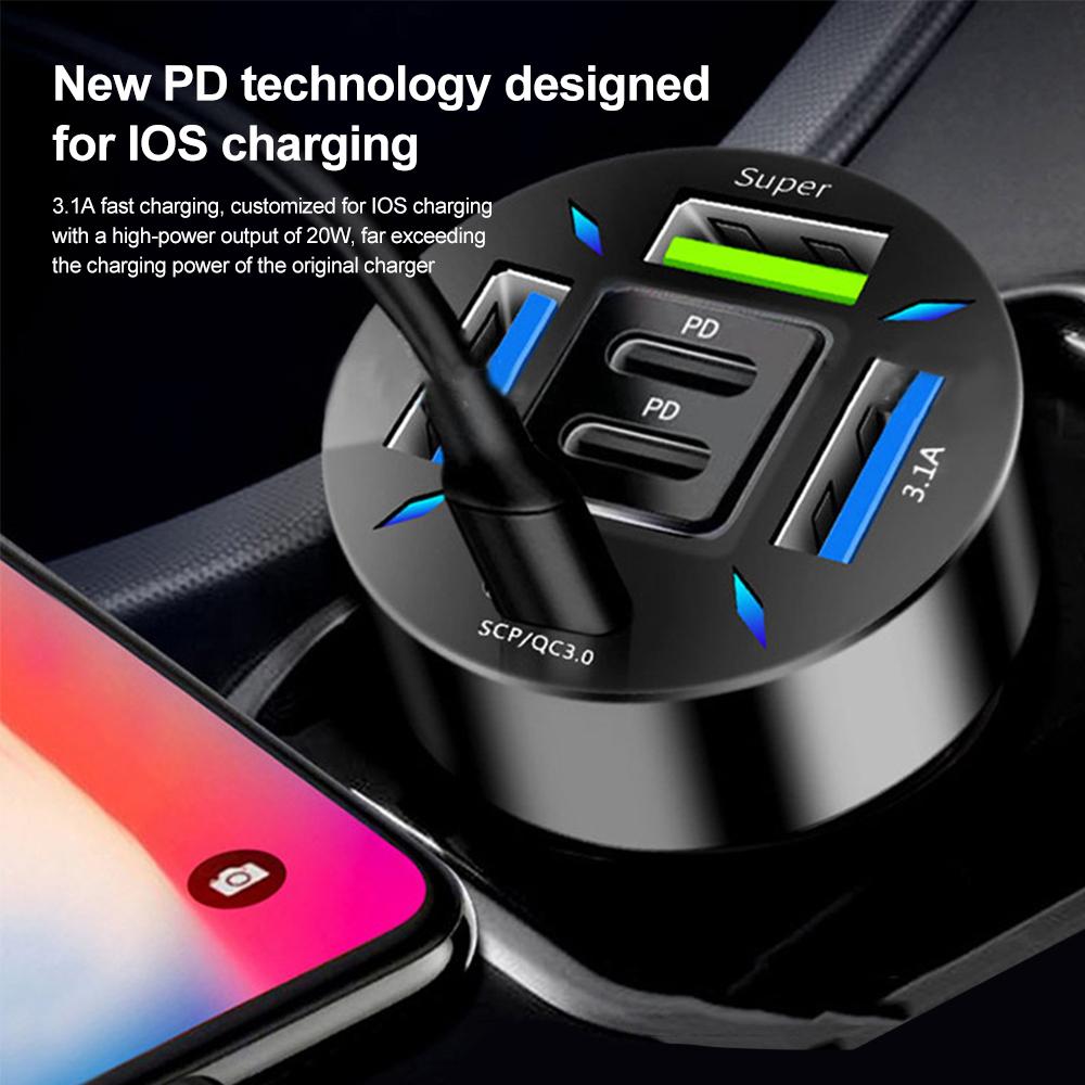 66W USB Car Charger Quick Charge PD QC3.0 With Voltmeter Cigarette Lighter Socket Power Adapter