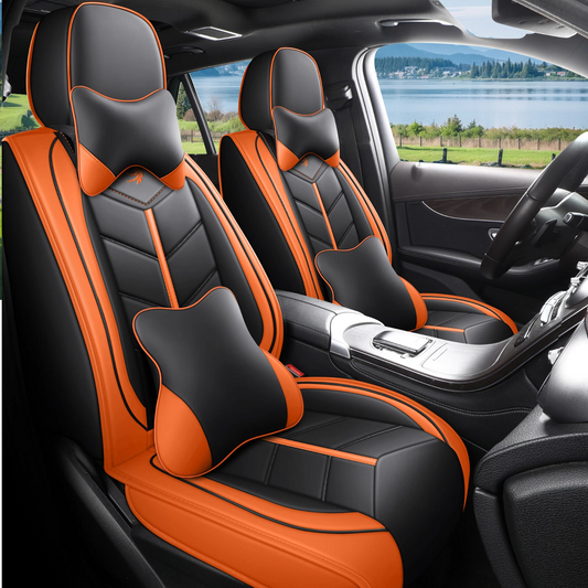 For Car Seat Cover Full Surround Set 5-Seat Faux Leather Cushion Cover