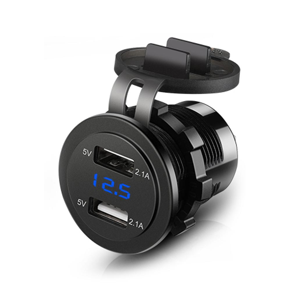 4.2A/5V Dual USB Car Charger Socket with Voltage Display Waterproof Fast Charge Adapter Power Outlet for Car Marine Motorcycle