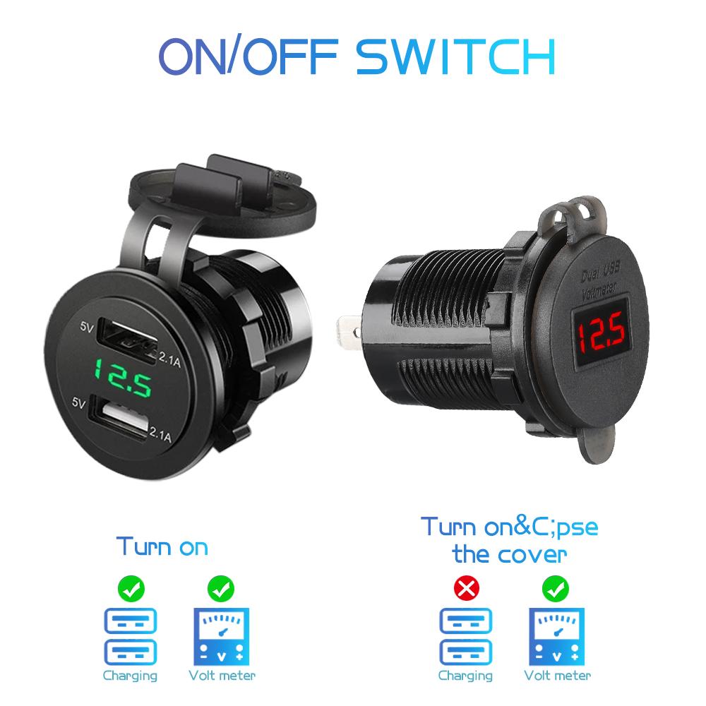 4.2A/5V Dual USB Car Charger Socket with Voltage Display Waterproof Fast Charge Adapter Power Outlet for Car Marine Motorcycle
